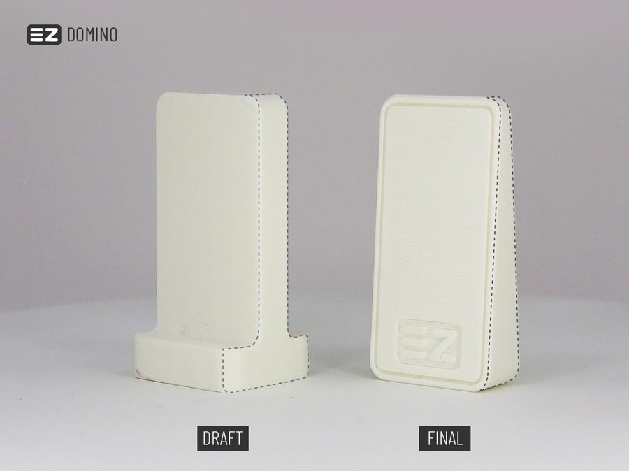 EZ Domino early prototype showing the evolution from heavy base to trapezoidal form